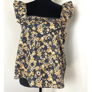 Roan + Ryan Women's Cottage Ruffle Sleeve Square Neck Dark Floral Top S